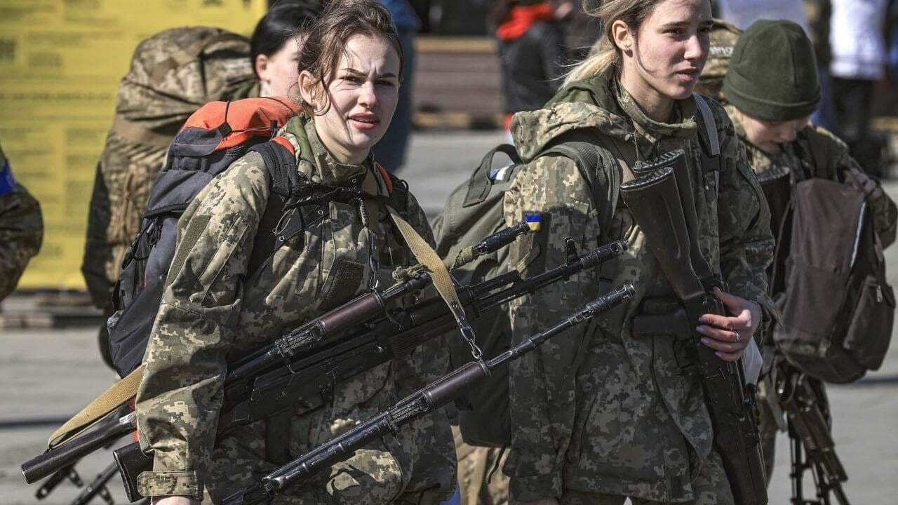 Ukrainian women on their way to war.
