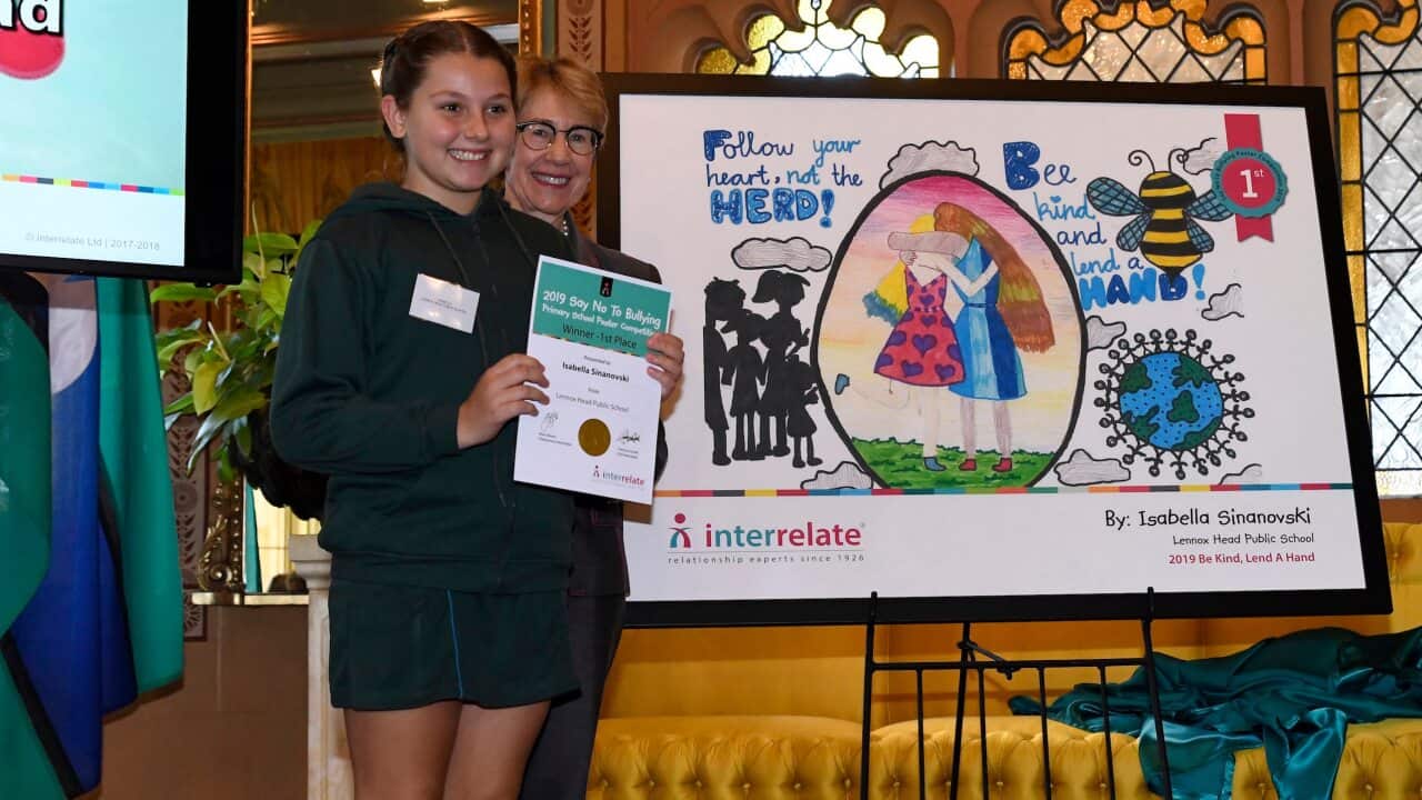 The sixth annual Say No to Bullying poster competition was won by 11-year-old Isabella Sinanovski (left), from Lennox Head Public School in NSW.