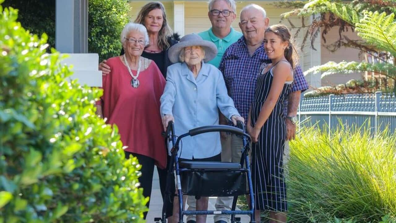 Daphne Keith with her family in Wollongong.