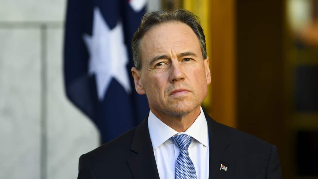 Australian Health Minister Greg Hunt speaks during a press conference at Parliament House in Canberra, Thursday, May 27, 2021. (AAP Image/Lukas Coch) NO ARCHIVING