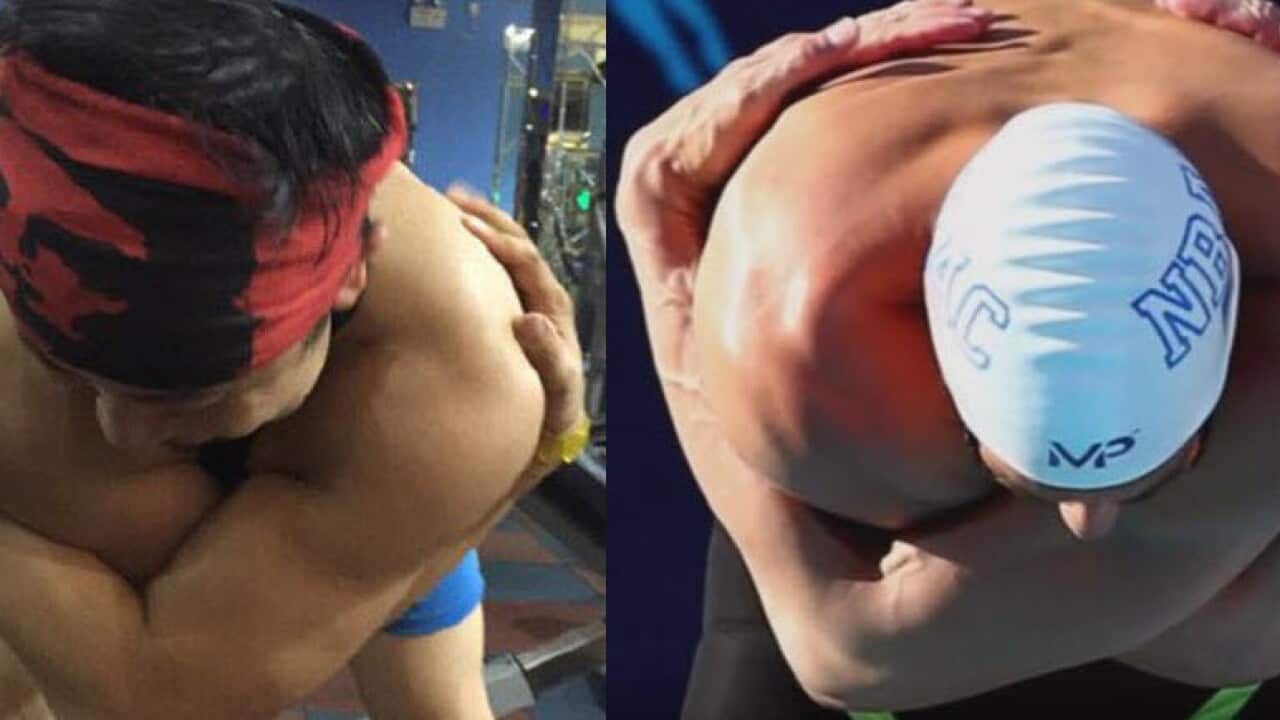 Michael Phelps draws attention from Chinese people over his pre-race stretch.