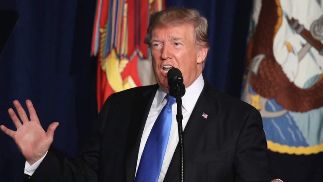 US President Donald J. Trump delivers remarks on Americas military involvement in Afghanistan