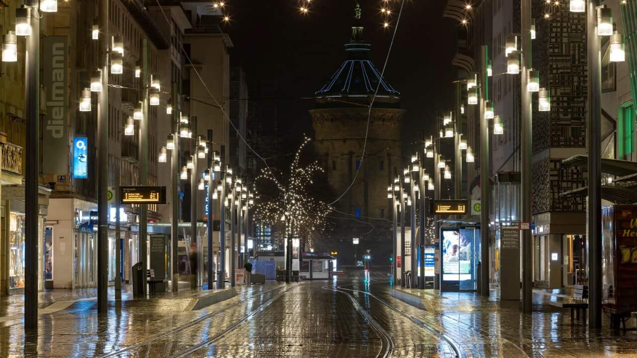 An empty street in Mannheim, Germany
