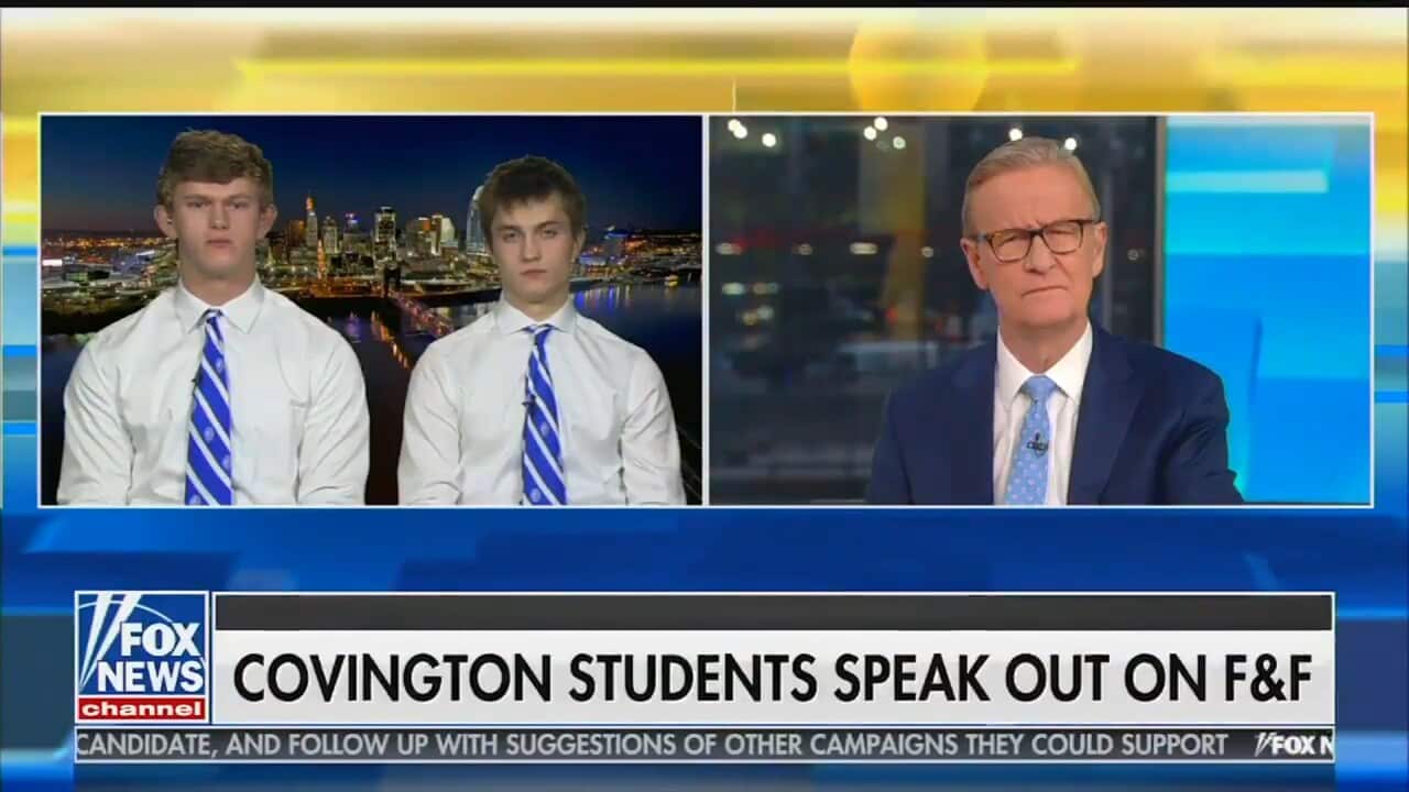 Covington Catholic High School students Sam Schroder and Grant Hillmann on Fox and Friends.
