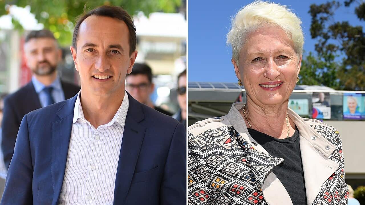 Dave Sharma and Kerryn Phelps on the final day of the campaign.