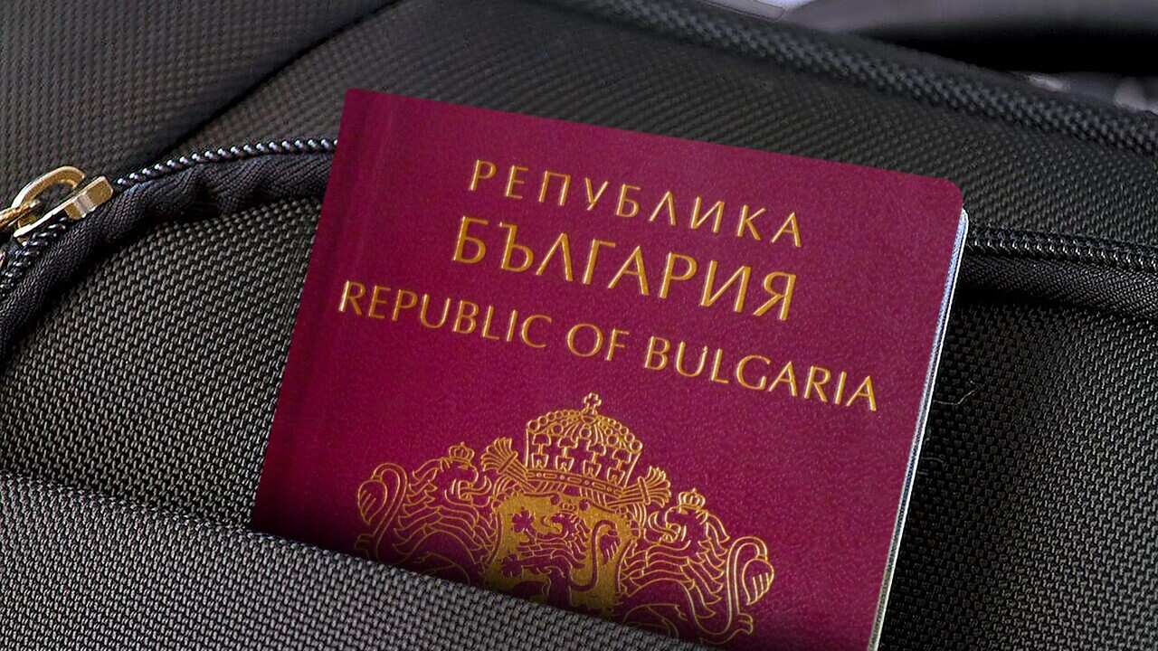 Close up of Bulgaria Passport in Black Suitcase Pocket