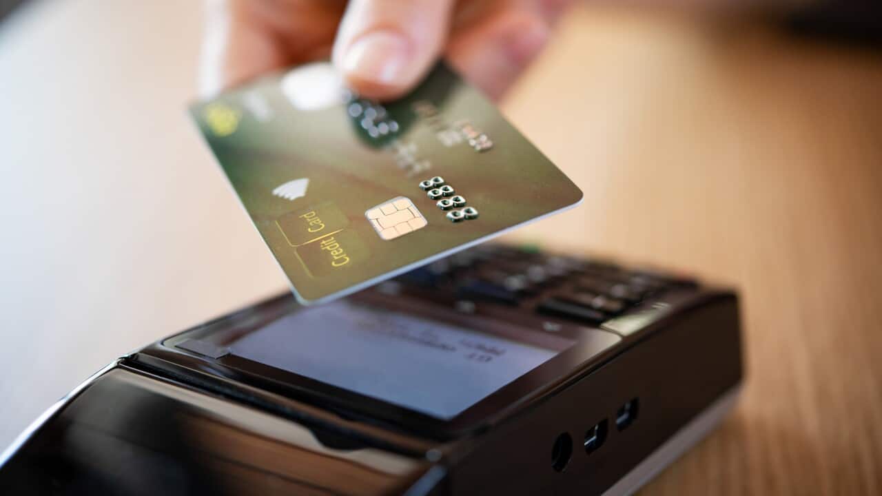 Close up of credit card contactless payment