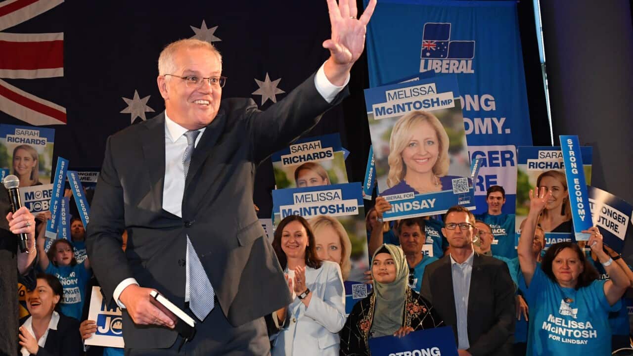 Prime Minister Scott Morrison after a Liberal Party rally on Day 21 of the 2022 federal election campaign