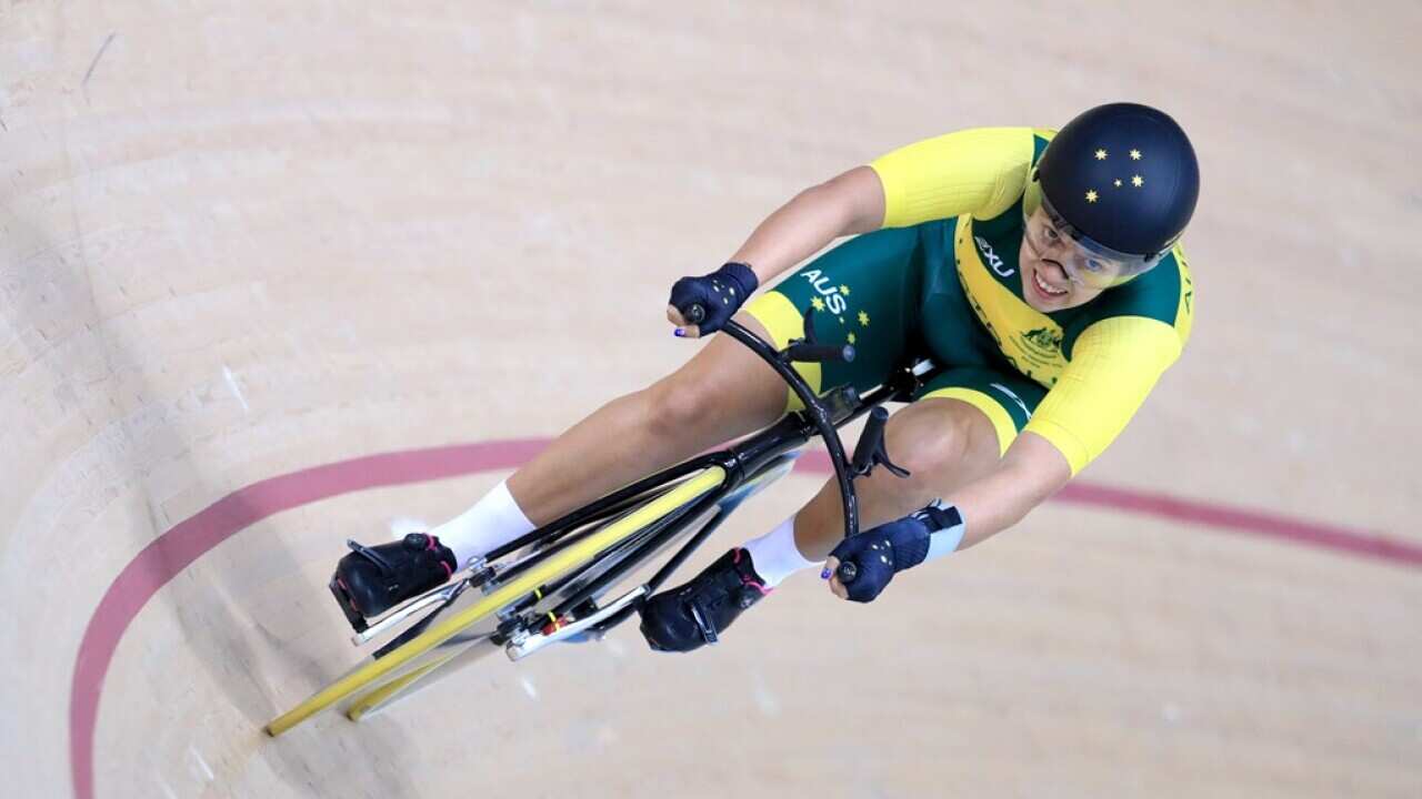 Australia's Amanda Reid competes in the track cycling Women's C1-2-3 500M Time Trial at the 2016 Rio Paralympic Games.