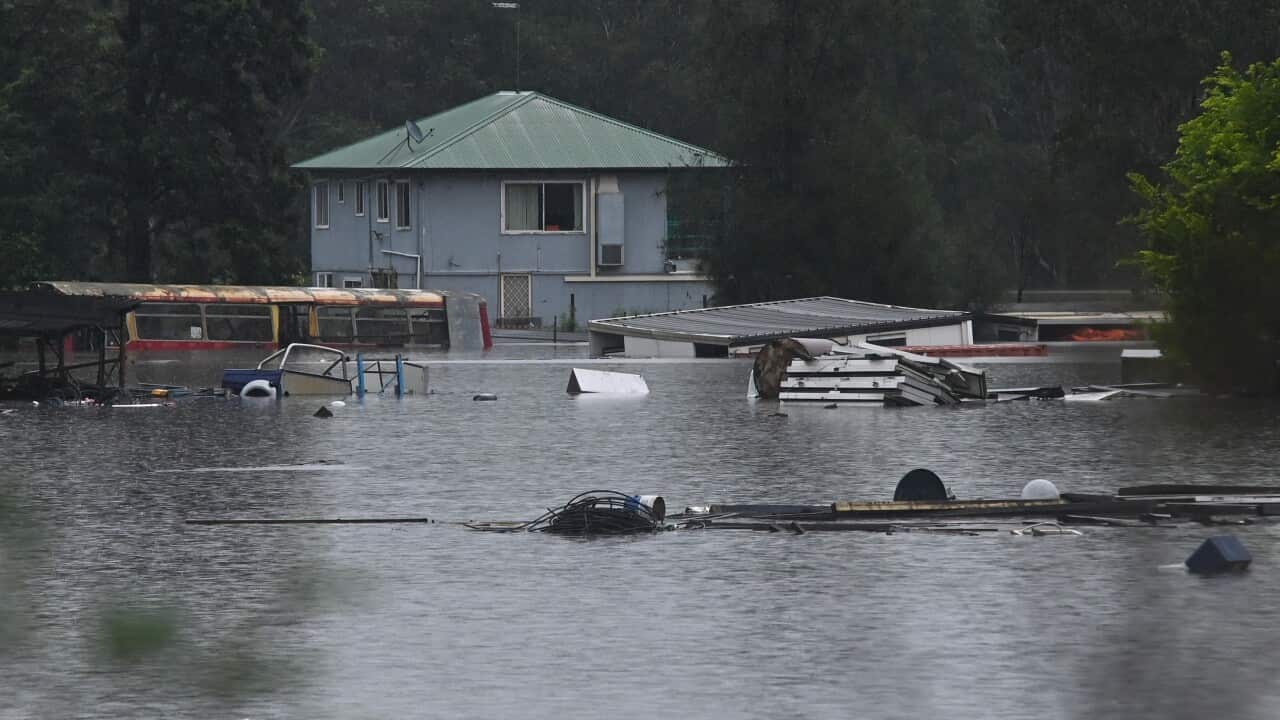 A house is seen during flooding in Richmond, north west of Sydney, on Monday.