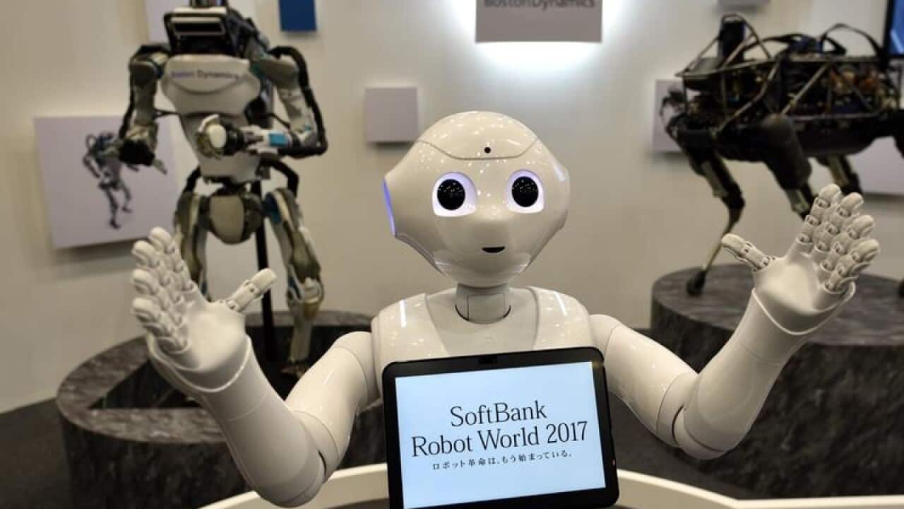 Humanoid robot Pepper welcomes visitors