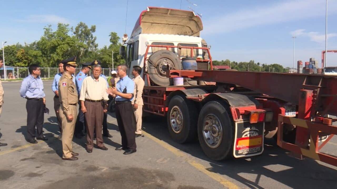 Ministry of Transportation checks on trucks at Phnom Penh autonomous port