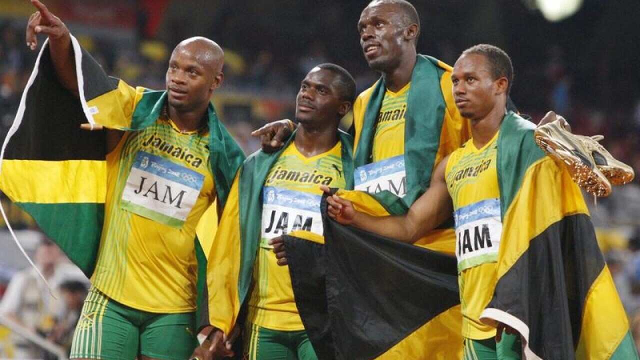The 2008 Jamaican 4x100 relay team in Beijing