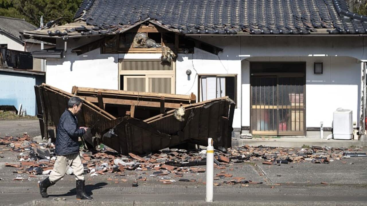 Damaged freestanding restaurant in Japan following earthquake