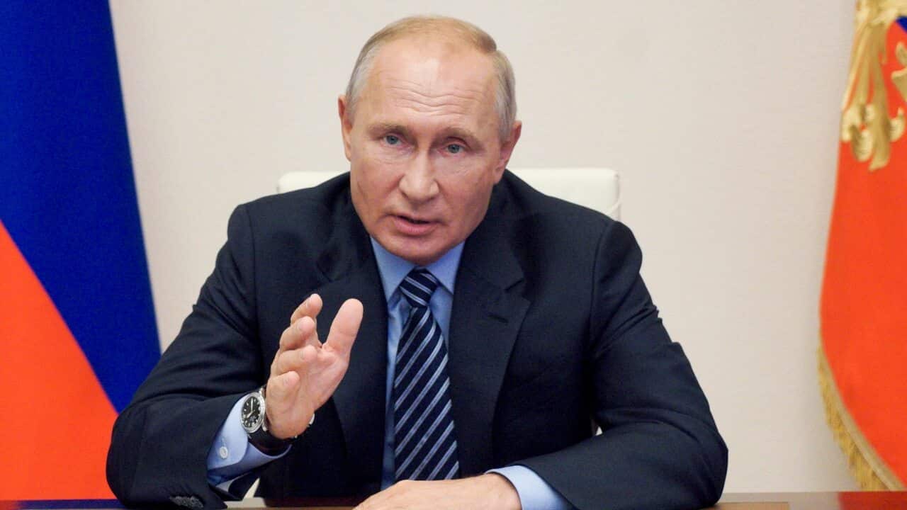 In this file photo taken on Thursday, July 9, 2020, Russian President Vladimir Putin gestures during a video conference meeting