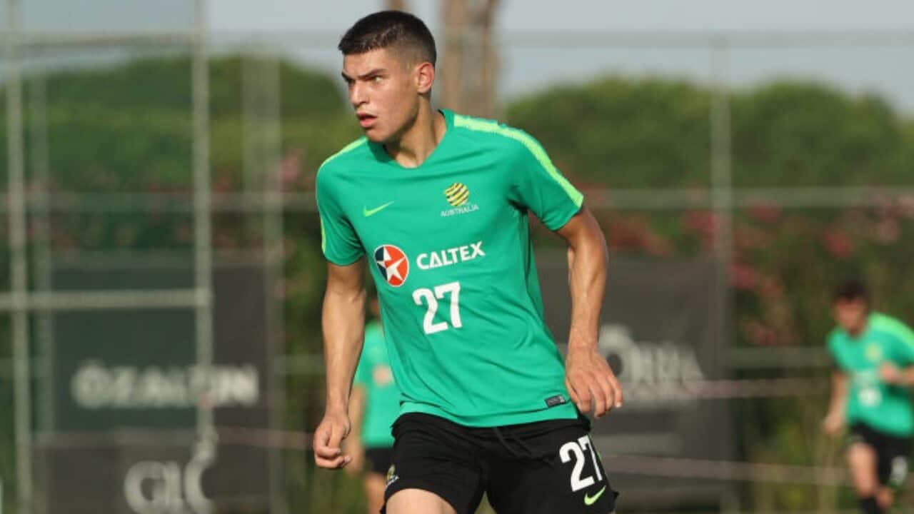 Fran Karacic during a Socceroos training session