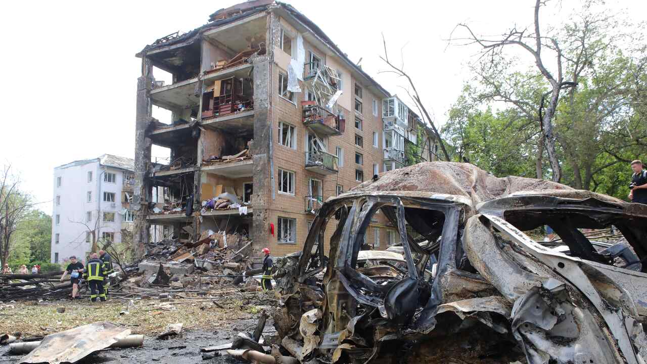 Aftermath of Russian Missile Attack In Kyiv’s Holosiivskyi District