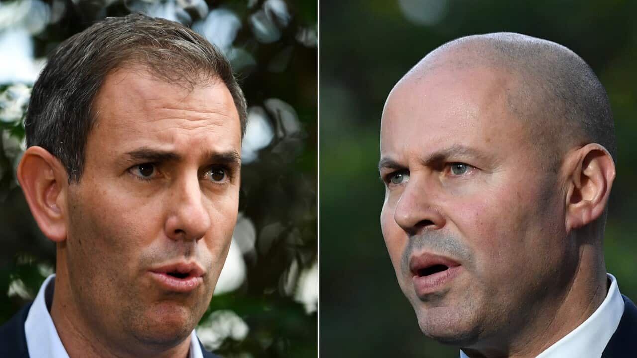 A combined image shows (left) Shadow Treasurer Jim Chalmers and (right) Treasurer Josh Frydenberg.
