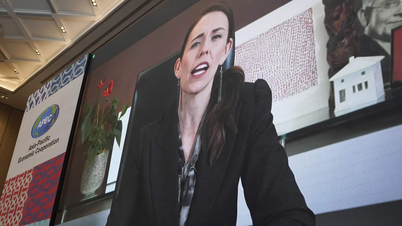 New Zealand's Prime Minister Jacinda Ardern at the first virtual APEC leaders' summit, hosted by Malaysia, on 20 November 2020.