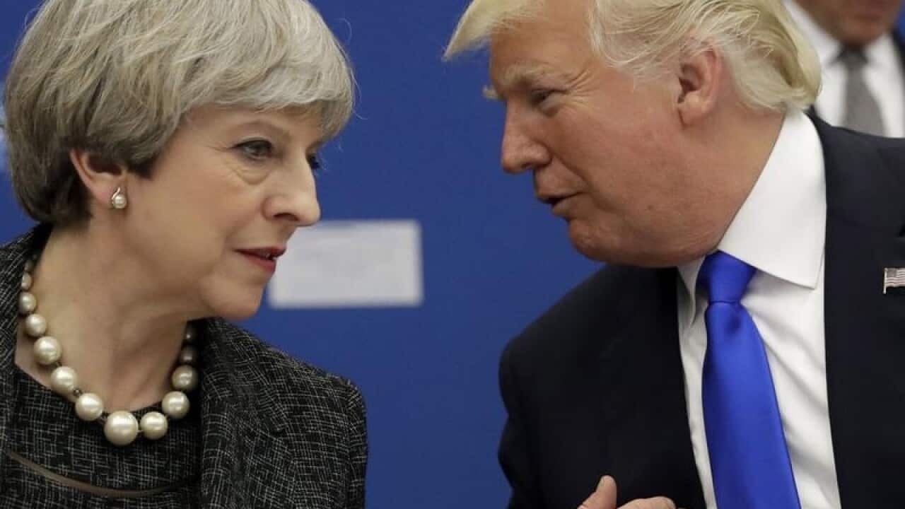 A file image of Theresa May and Donald Trump