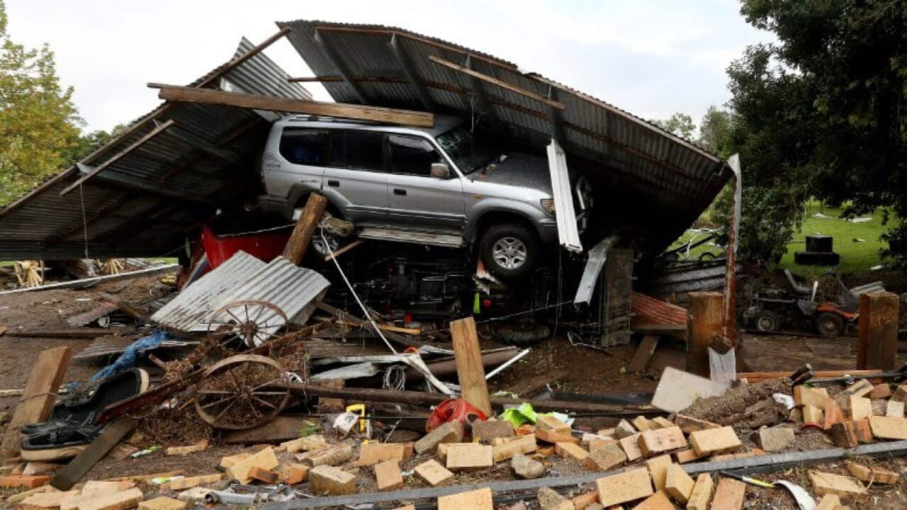 Damage and destruction caused to the Arkinstall family home by flooding in Stroud in the NSW Hunter region, Wednesday, April 22, 2015.. (AAP Image/Nikki Short)
