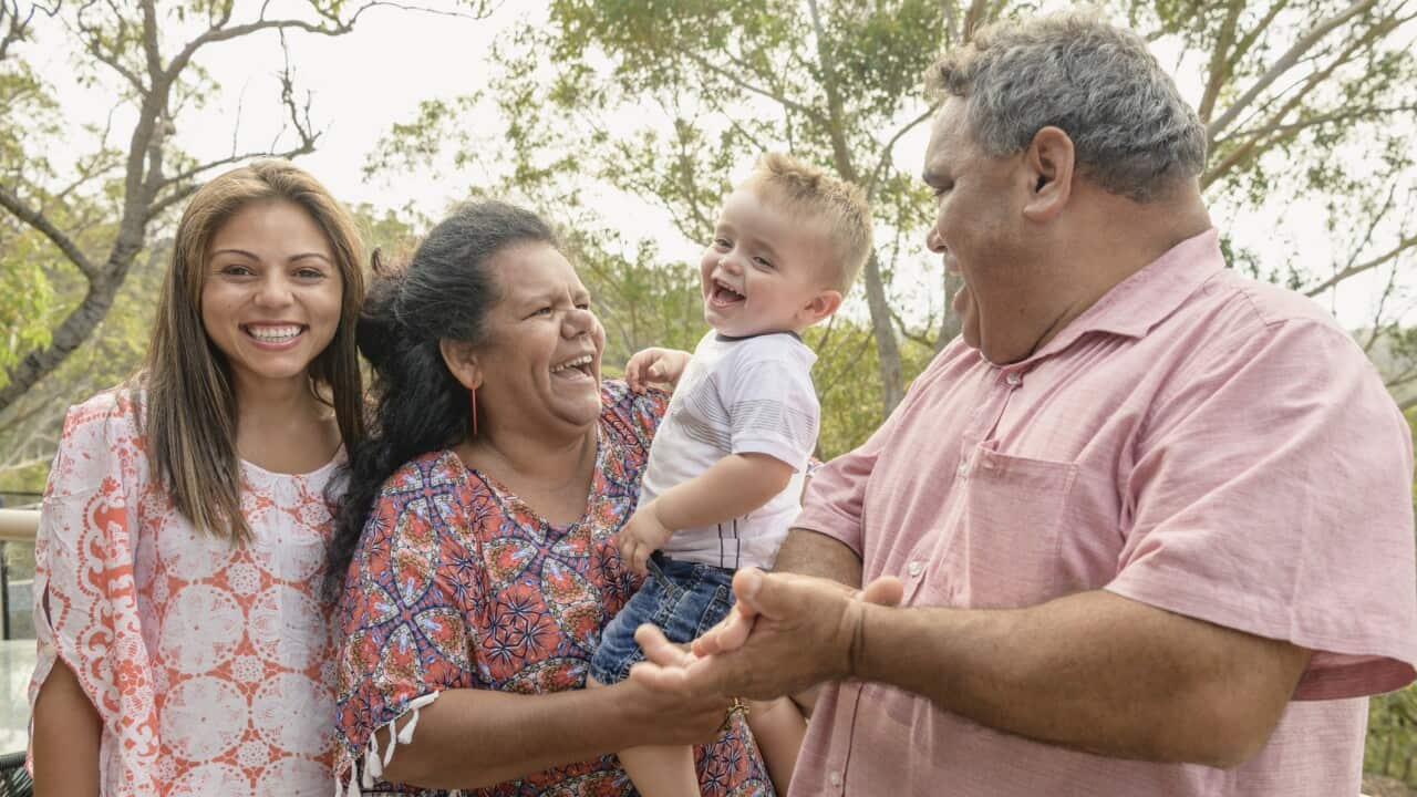 Portrait of three generation Aboriginal family