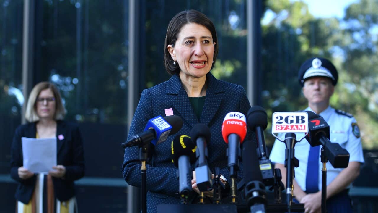 NSW Premier Gladys Berejiklian addresses media during a press conference in Sydney, Friday, April 24, 2020. (AAP Image/Dan Himbrechts) NO ARCHIVING