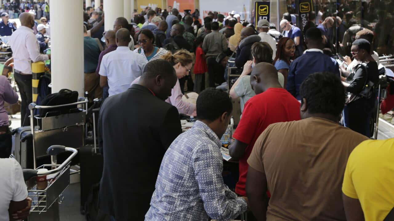 Passengers stranded after deployment  of their flights out of JKIA airport today in Nairobi, Kenya.