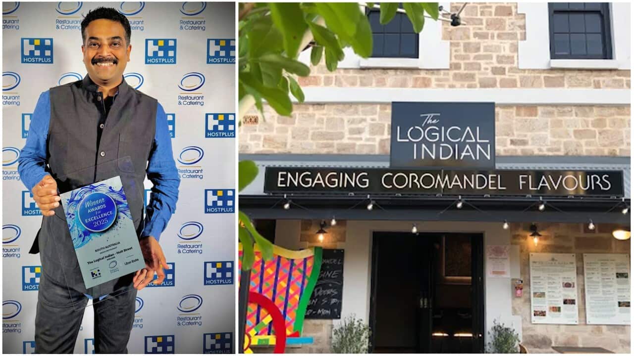 Mervin Joshua with the award, and his restaurant - Logical Indian