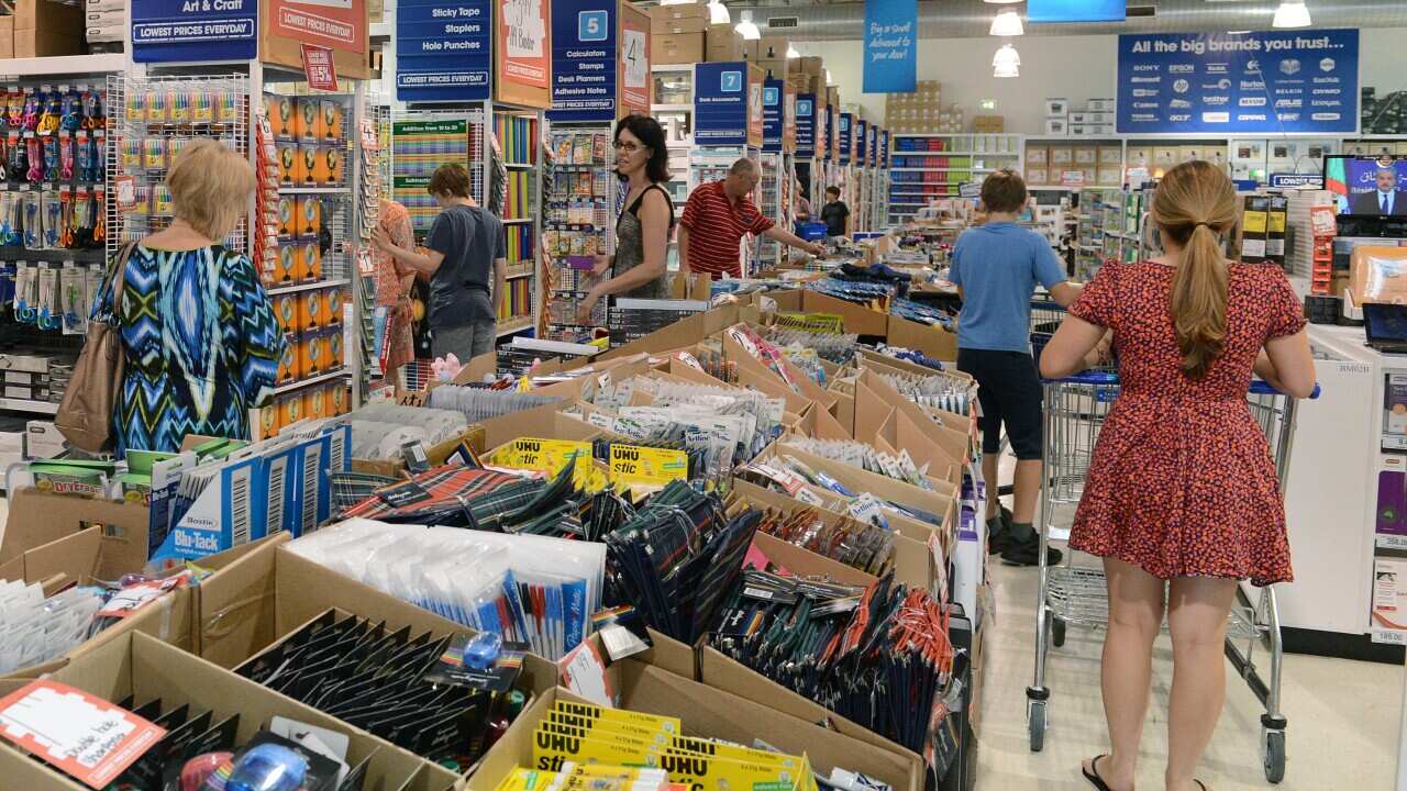 Shoppers at an Officeworks store in Brisbane