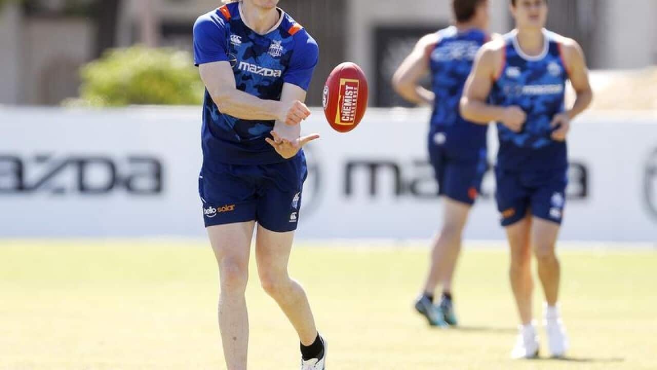 Ben Brown of the Kangaroos in action during a training session.
