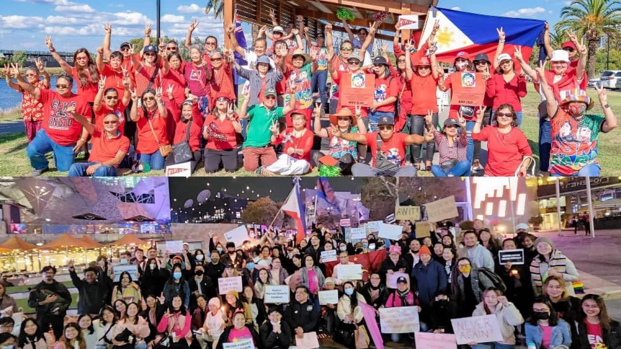 Top photo: BBM Supporters  Bottom photo: Leni Supporters