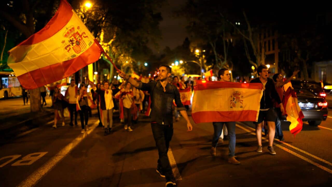 Anti-independence protesters march in Barcelona
