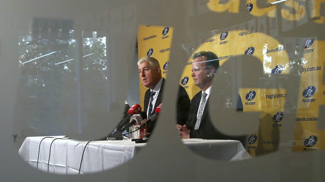 Australian Rugby Union Chairman Cameron Clyne, l, and CEO Bill Pulver