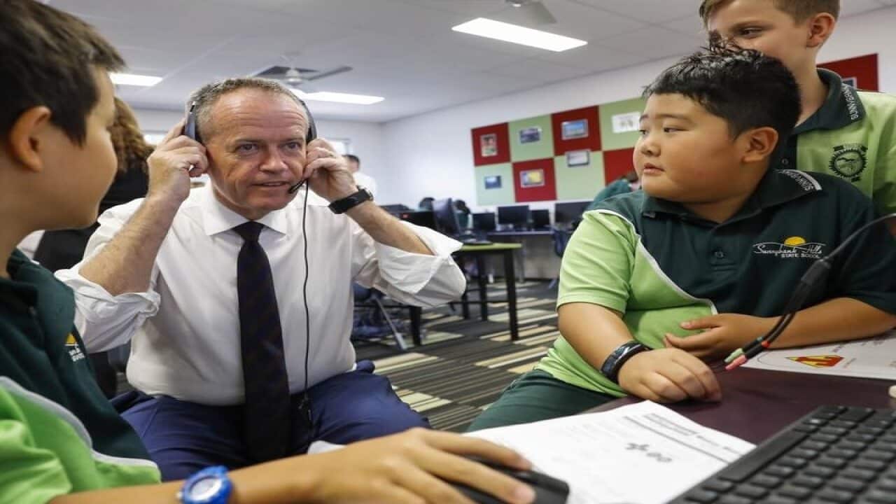 Bill Shorten during a tour of Sunnybank Hills State School, Brisbane.