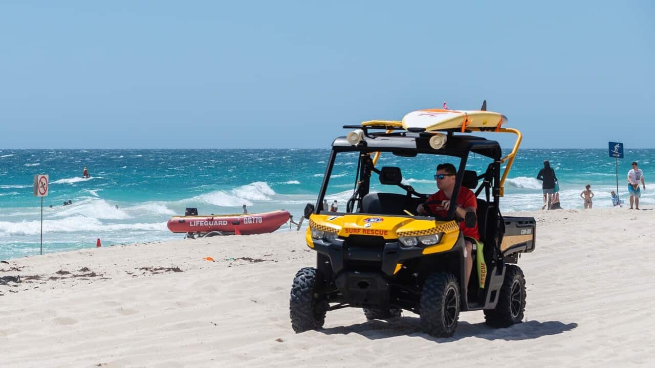 A Surf Life Saving patrol vehicle at Scarborough Beach in Perth (AAP)