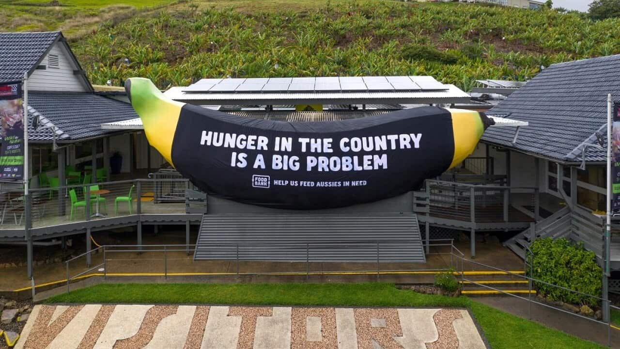 The Big Banana turns black as a new report shows 4 million Australians have experienced food insecurity in the past 12 months.