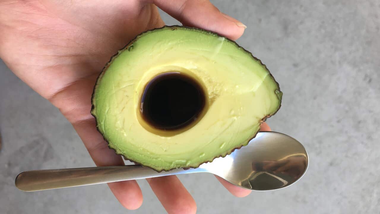 Half an avocado with soy