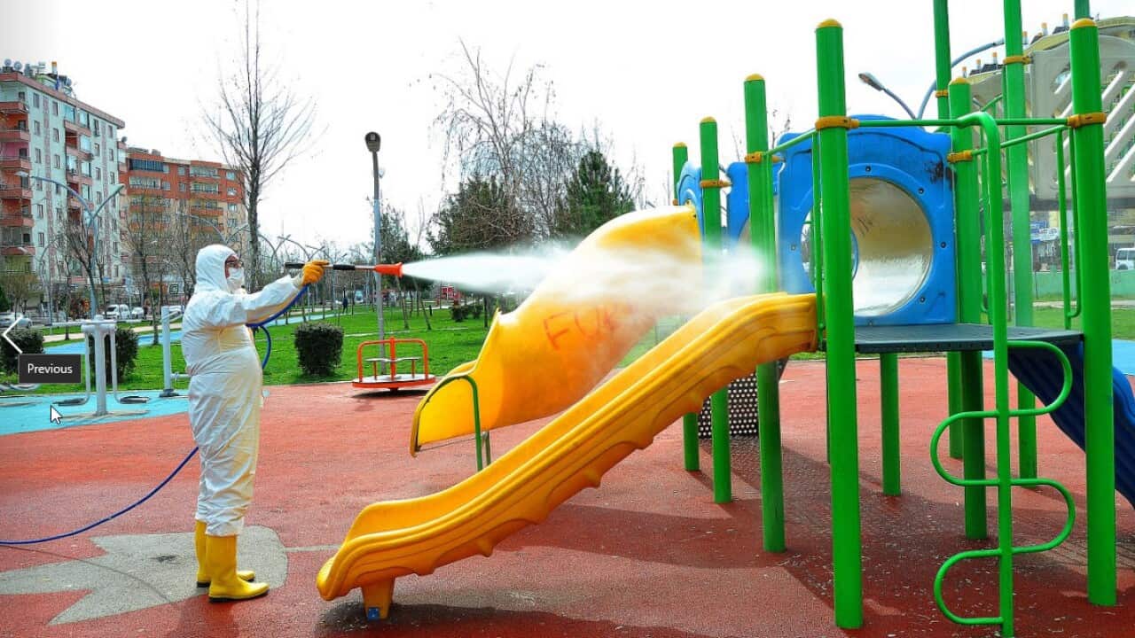 Diyarbakir municipality sprays children’s playing equipment