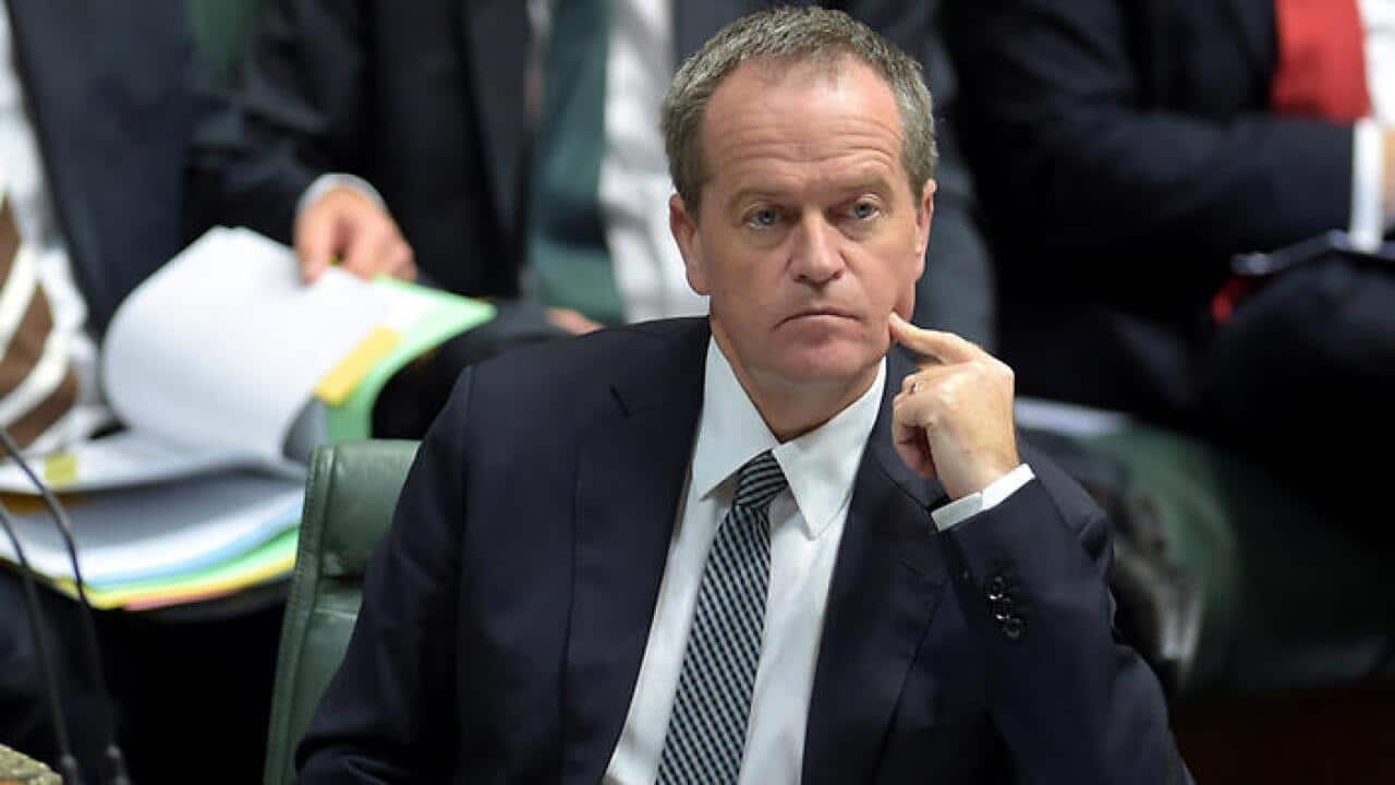 Federal Opposition Leader Bill Shorten reacts during House of Representatives Question Time at Parliament House in Canberra, Thursday, June 4, 2015.  (AAP Image/Lukas Coch) NO ARCHIVING