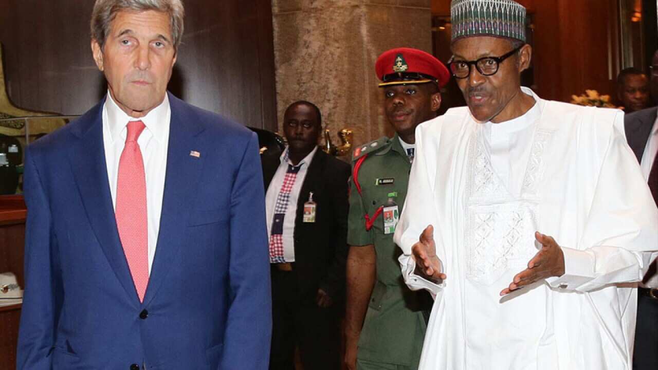 US Secretary of State John Kerry (L) with Nigeria's president