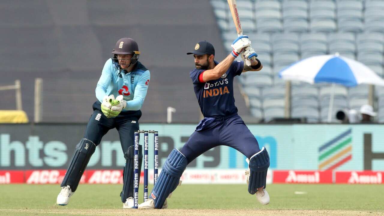 India's Virat Kohli plays a shot during the first ODI