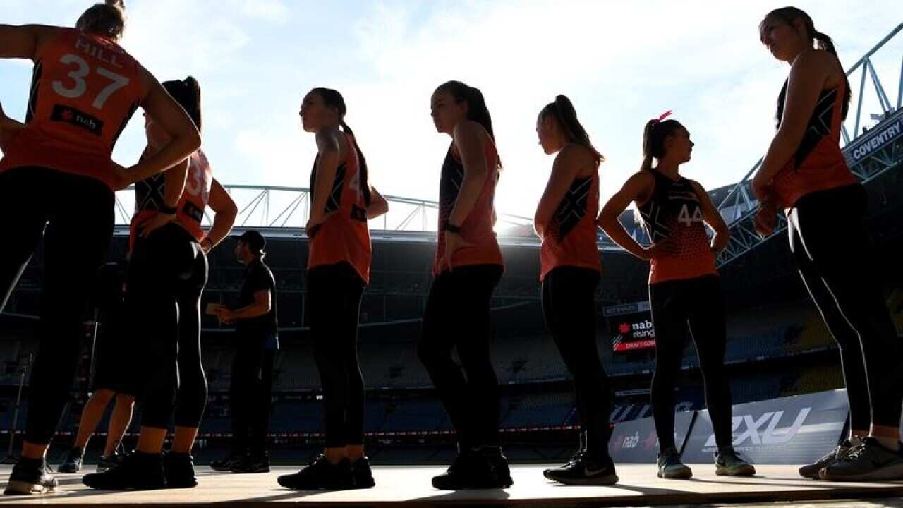 AFLW Draft hopefuls during a skills test in Melbourne