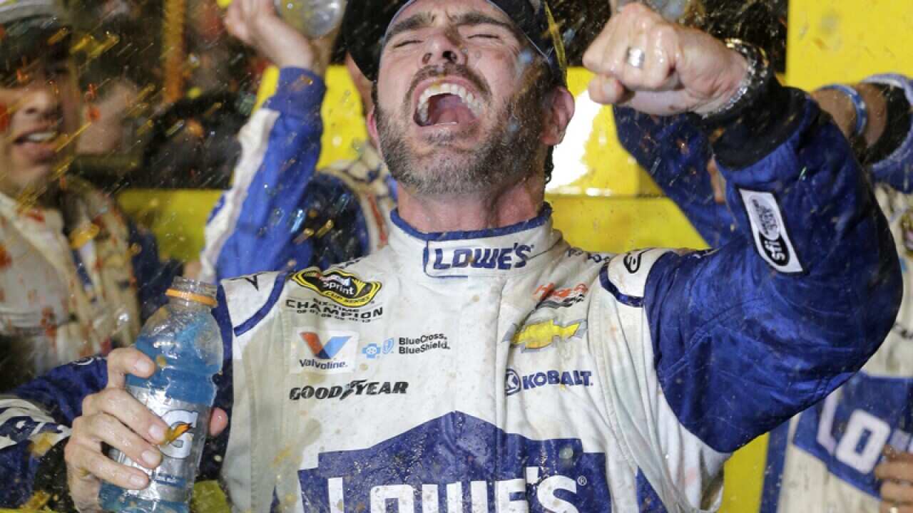 Jimmie Johnson celebrates
