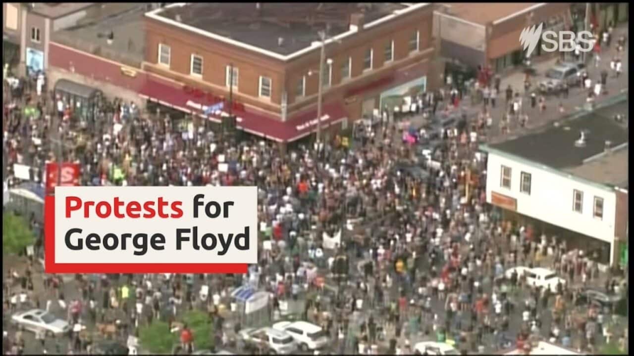 Protesters gather over the death of black man George Floyd during arrest