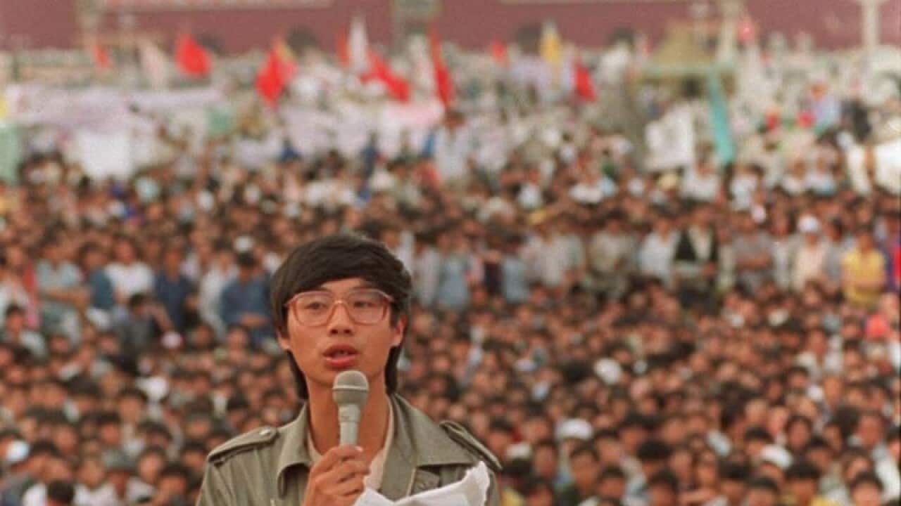 Student protest in Tiananmen Square in May, 1989.