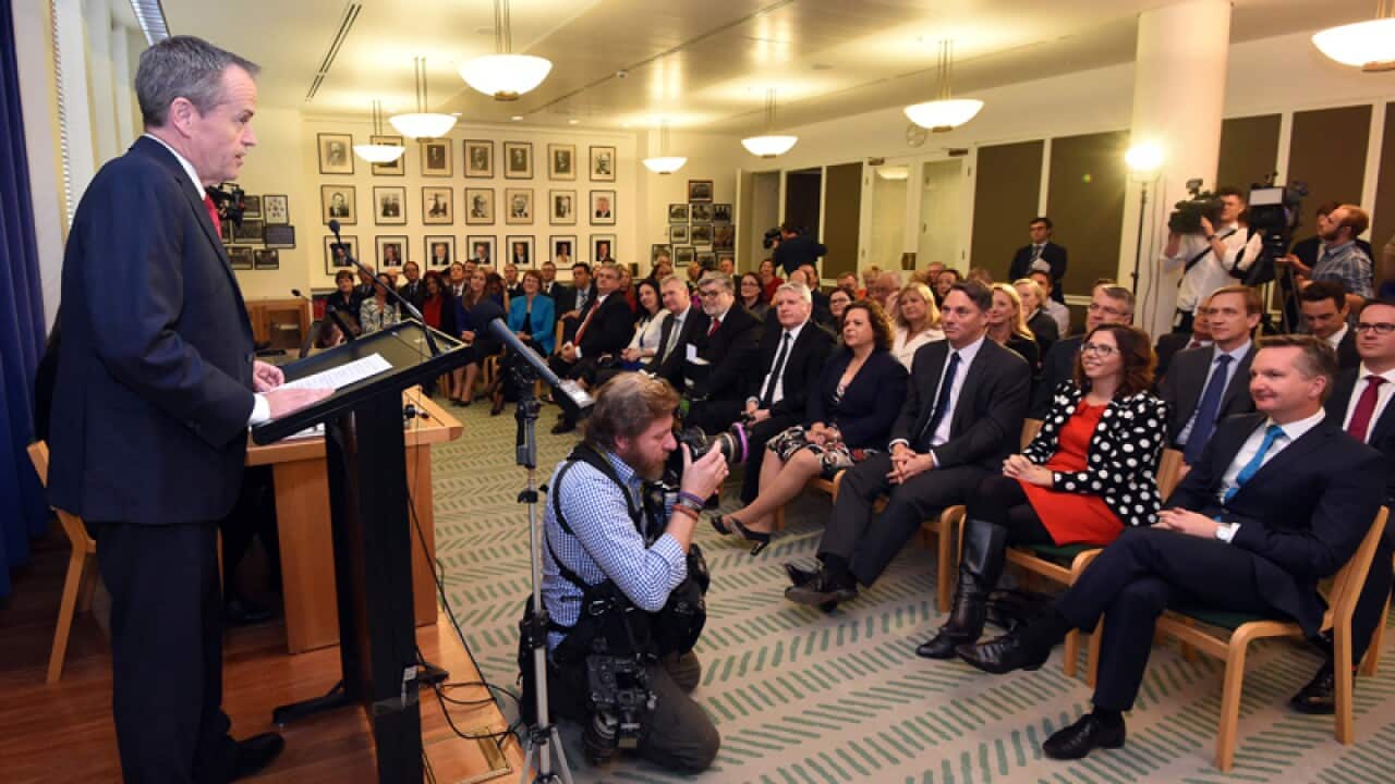 Bill Shorten addresses the Labor caucus after the federal election