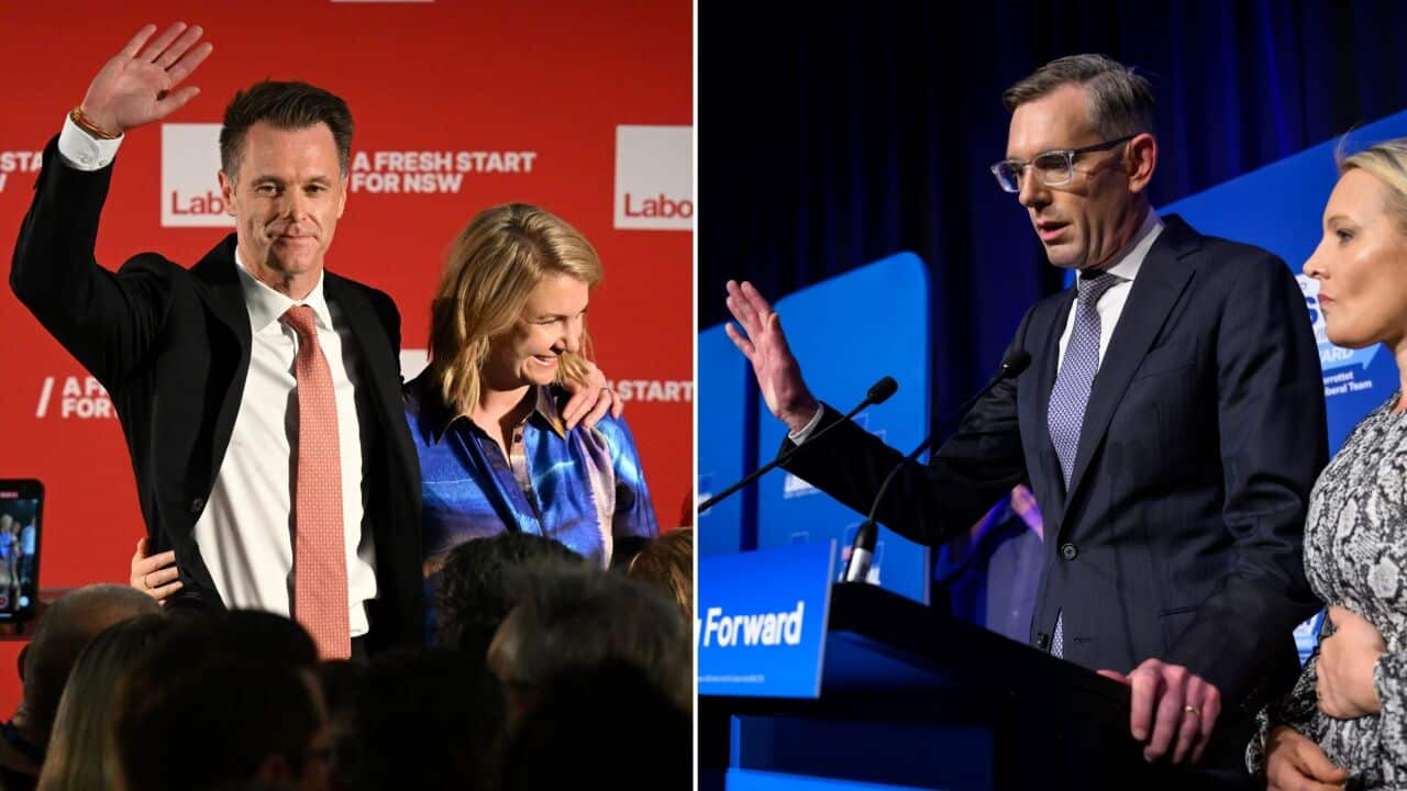  Labor leader and Premier elect Chris Minns with his wife Anna and sons Joe, Nick and George during the NSW Labor reception in Sydney, Saturday, March 25, 2023.