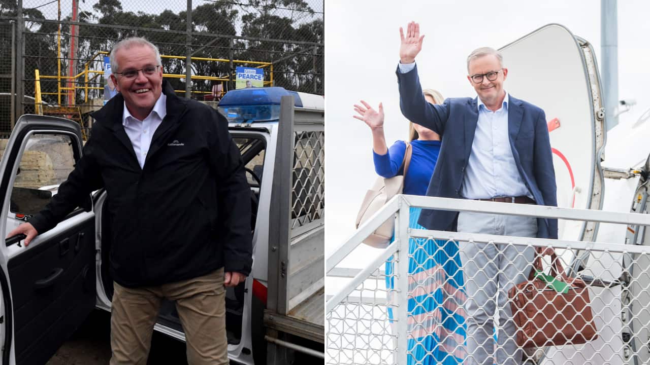 Prime Minister Scott Morrison (left) and Labor leader Anthony Albanese (right) on day 19 of the federal election campaign.