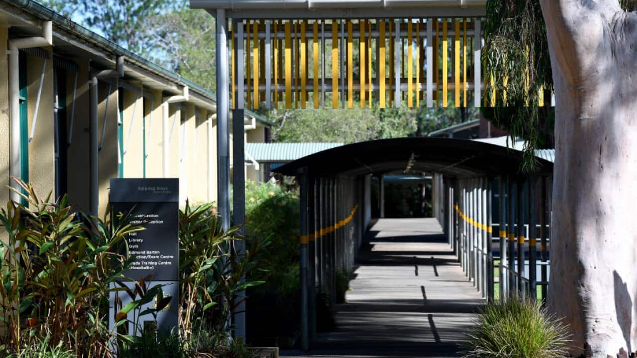 An empty hallway is seen Epping Boy's High School in Sydney, Friday, March 6, 2020
